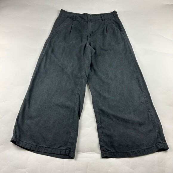 SHORT American Eagle Charcoal Linen Blend High Rise Wide Leg Trouser Pant 12S - Picture 1 of 8